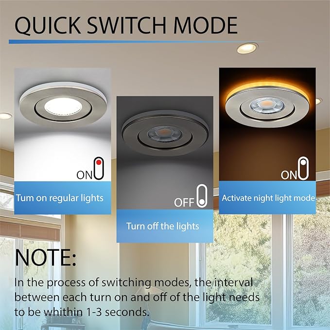 Brushed Nickel 4 Inch Recessed Lights with Night Light 6 Pack,Ajustable Recessed Lights,spot Lights Indoor with Junction Box,5CCT Selectable,9W 750LM,Dimmable