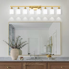 52inch Gold Bathroom Light Fixtures, Modern Bathroom Vanity Light with Milky White Glass Shade, Gold Wall Lamp Sconces for Mirror Bedroom, Living Room Hallway