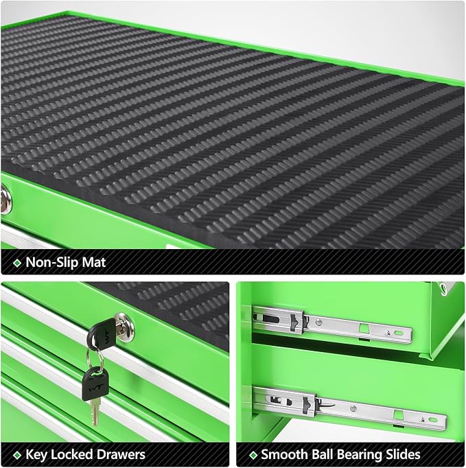 DNA MOTORING 7-Drawer Rolling Tools Chest, Rolling Tool Storage Cabinet, Heavy Duty Mechanic Tool Cart, Trolley Organizer for Garage, Warehouse, Workshop, Green, TOOLS-00399