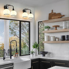 Black Bathroom Light Fixtures 2 Lights Vanity Lights with Milky White Frosted Glass Shade Bathroom Vanity Light 14 inch Wall Sconce Lighting Bath(Exclude E26 Bulb)