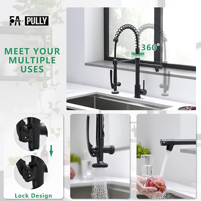 Fapully Black Kitchen Faucet,Commercial Pull Down Kitchen Sink Faucet with Sprayer