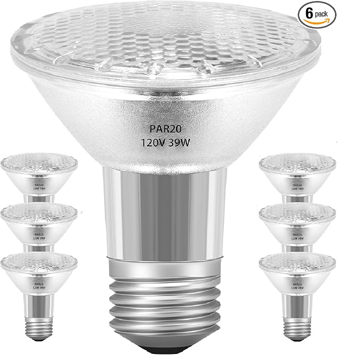 PAR20 39W 120V Floodlight Bulbs, 6 Pack PAR20 39 Watt ECO Halogen Light Bulbs E26 120V Reflector Dmimable Warm White 2800K for Track Lighting & Hood Range Light Bulbs, 4-in Recessed Can