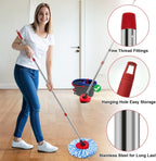 Spin Mop Handle Mop Heads and Base Replacement Sets Compatible with O Cedar EasyWring Rinseclean 2 Tank System, Flexible & Reusable(1 Sets Stainless Steel Handle & 2 Refills & 1 Base & 1 Scrub Brush)