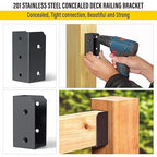 201 Stainless Steel 2" x 4" (Actually 1 ½" x 3 ½") Deck Railing Connector, for Deck Railing, Handrail, Barn and Beam end Connection Installation (8pc-Black)