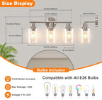 DLLT 3-Light Bathroom Light Fixtures: Nickel Modern Vanity Lights with E26 Bulbs - Clear Glass Shade Bathroom Wall Lamp for Mirror Kitchen Living Room - 2 Packs