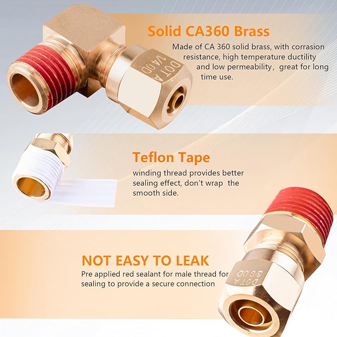 111 PCS Brass DOT Air Line Fittings with 100FT 1/4" DOT Air Line Kit Quick Connect 1/4" 1/8" 3/8" 1/2" NPT Thread Fittings with Pneumatic Tubing Set for Semi Truck Trailer or Industrial Air System