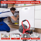PIONEERWORKS 50Ft x 5/16 Inch Drain Cleaner Machine, Electric Drain Auger Professional for 3/4 to 3 Inch Pipes, Foot Switch with 6 Cutters, Glove, Drain Auger Cleaner Sewer Snake - DA04