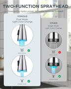 FORIOUS LED Kitchen Faucet with Pull Down Sprayer, Chrome Single Handle Stainless Steel Traditional Sink Faucets with LED Light Sprayer Head, Suitable for Farmhouse Laundry Camper Rv Bar