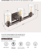 Bathroom Light Fixtures, HWH 3-Light Vanity Light Fixture Over Mirror, Industrial Wall Sconce Lighting, Oil-Rubbed Bronze Finish, 5HLT63B-3W ORB