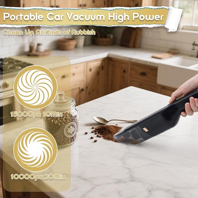 Handheld Vacuum Cordless, High Power Suction, USB Quick Charge, Car Vacuum Cleaner with Storage Dock, HEPA Filter, Lightweight Rechargeable Dust Buster with Crevice Tool & Pet Brush Hand Vac for Home