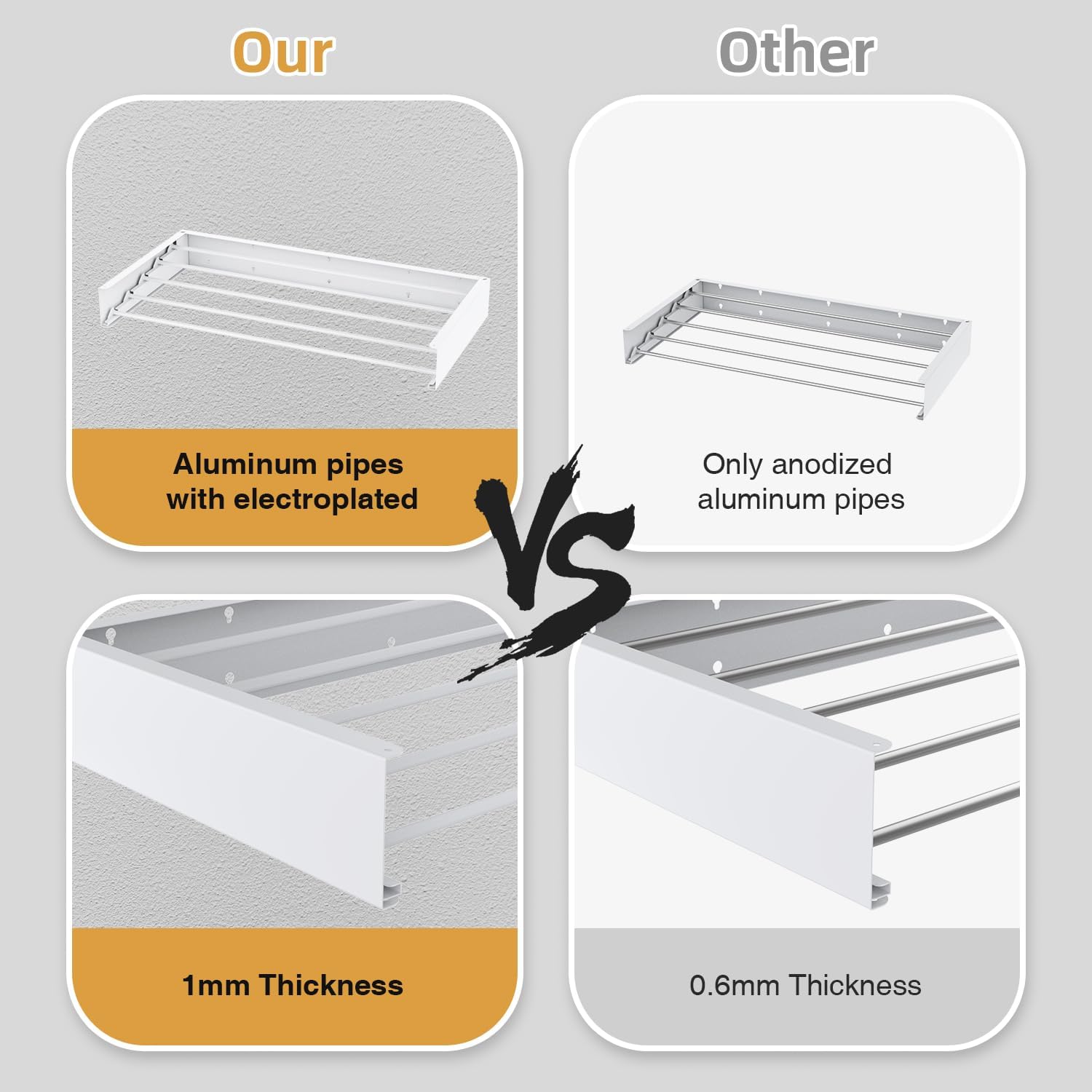 Laundry Drying Rack, Collapsible Wall Mounted Clothes Drying Rack - Drying Rack Clothing Foldable,Space Saving, 31.5" Wide, 13.2 Linear Ft, 5 Aluminum Rods, 60 lb Capacity (White, 31.5")