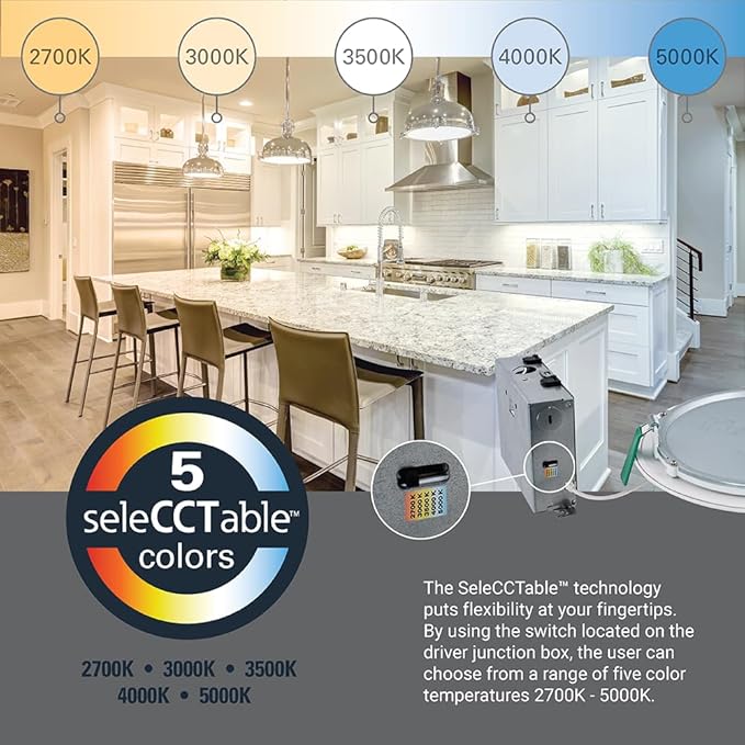 HALO HLB Recessed Lighting 6 Inch LED Thin Canless, Dimmable w/Selectable Color Temperatures, 4-Pack - HLB6099FS1EMWR-4PK