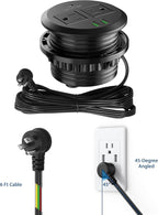 Jgstkcity 3 inch Desktop Power Grommet, Max 65W USB C Charger,2 Outlets, 3 USB Ports, Flush Mount Desk Hole Round Power Outlet, High-Speed Charging Station, Recessed Power Strip,6ft Cord Flat Plug