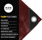PROTARP Extra Heavy Duty 16 Mil Tarp Cover, Waterproof, UV Resistant, Rip and Tear Proof, Poly Tarpaulin with Reinforced Edges for Roof, Camping, Patio, Pool, Boat. (Maroon/Black 12′ X 20′)