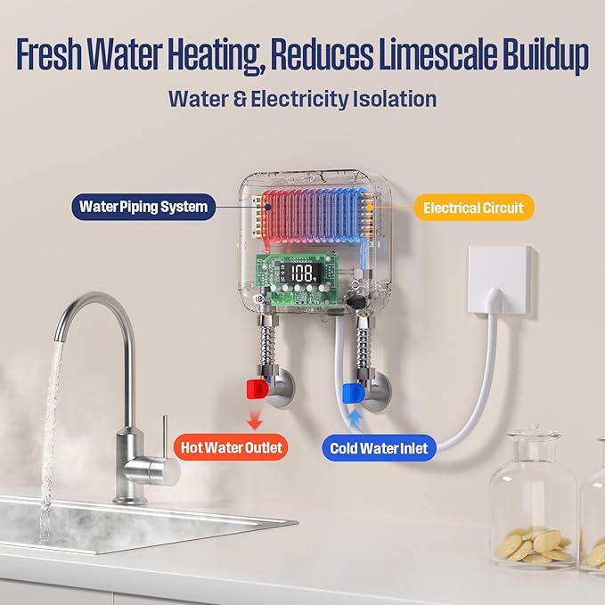 Westinghouse 6.5kW 240V Tankless Water Heater Electric,Wi-Fi Enabled, APOLO Mini-6.5k，Instant Hot Water Heater, Gray