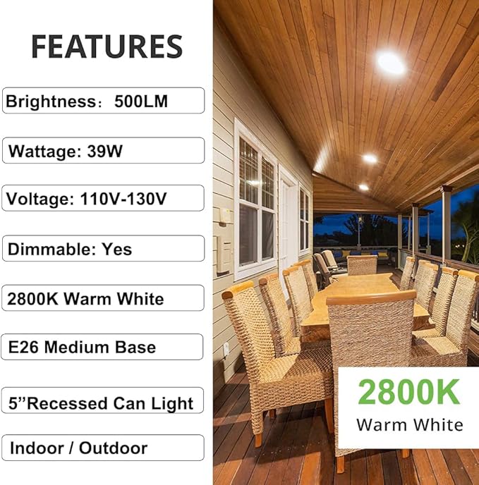 Vinaco PAR30 Long Neck Halogen 39W 120V (50W Equivalent), Long Lasting 6 Pack PAR30L Flood Light Bulb, PAR30 Dimmable, High Output 500LM with PAR 30 E26 Warm White 2800K Indoor Outdoor PAR30LN