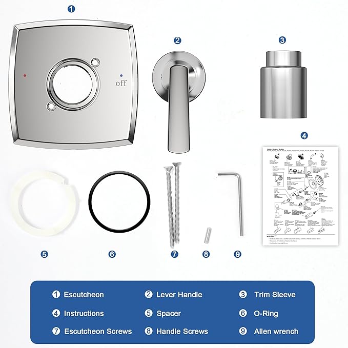 Replacement for D Faucet 14 Series Single-Function Shower Valve Trim Kit, Chrome Shower Trim Kit Shower Handle T14064(Without Cartridge)