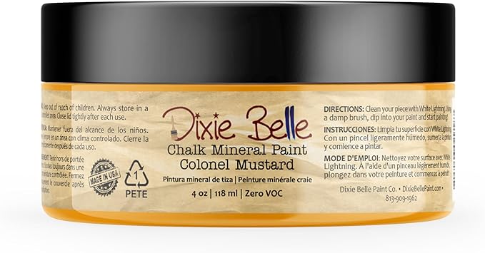 Dixie Belle Paint Company Chalk Finish Furniture Paint - Colonel Mustard (4oz) - Matte Retro Yellow Chic Chalk Mineral DIY Furniture Paint