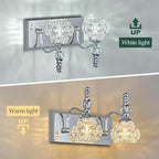 Modern Glass Crystal Vanity Light - Vintage Bathroom Lighting Fixtures Over Mirror, 2 Light Vanity Lights G9 Bulb (11.81 Inch, Chrome)