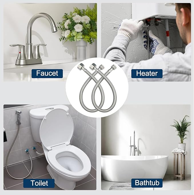 60" Faucet Supply Line,3/8" Comp x 1/2" FIP Flexible Faucet Connector,Stainless Steel Braided Supply Line for Long Distance Use of Faucet Sink, Water Heater, Angle Valve（Plumbers Tape Include)