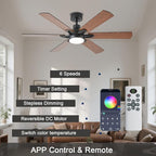 52in Ceiling Fans with Lights RGB Ceiling Fan with Light and Remote/APP Control,Low Profile Ceiling Fans with Lights for Bedroom,Living Room,Kids Room,3CCT Dimmable Modern Ceiling Fan, 8 Speeds,Brown