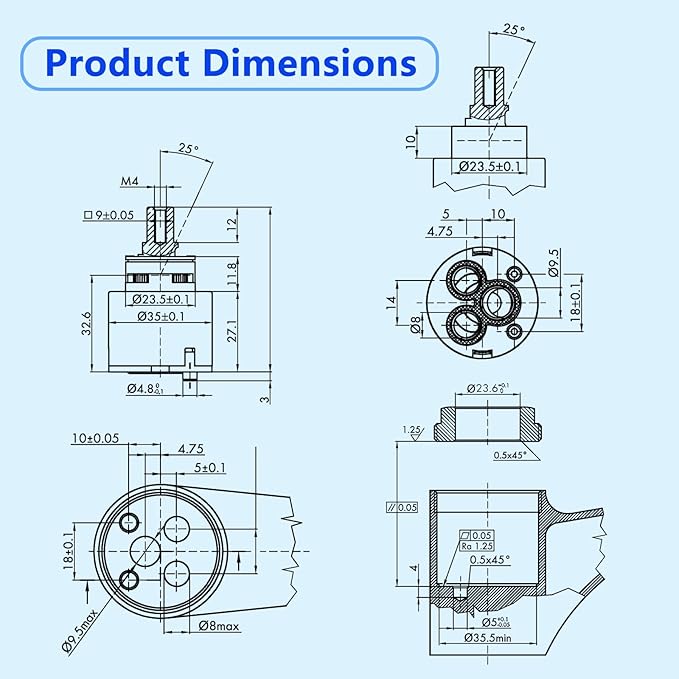 K35A 35mm Faucet Cartridge Replacement for La Torre, Gerber 92-298, American Standard 7034, Moen 121620, Danze DA507348N, Single Lever Shower and Tub Valve Repair Part