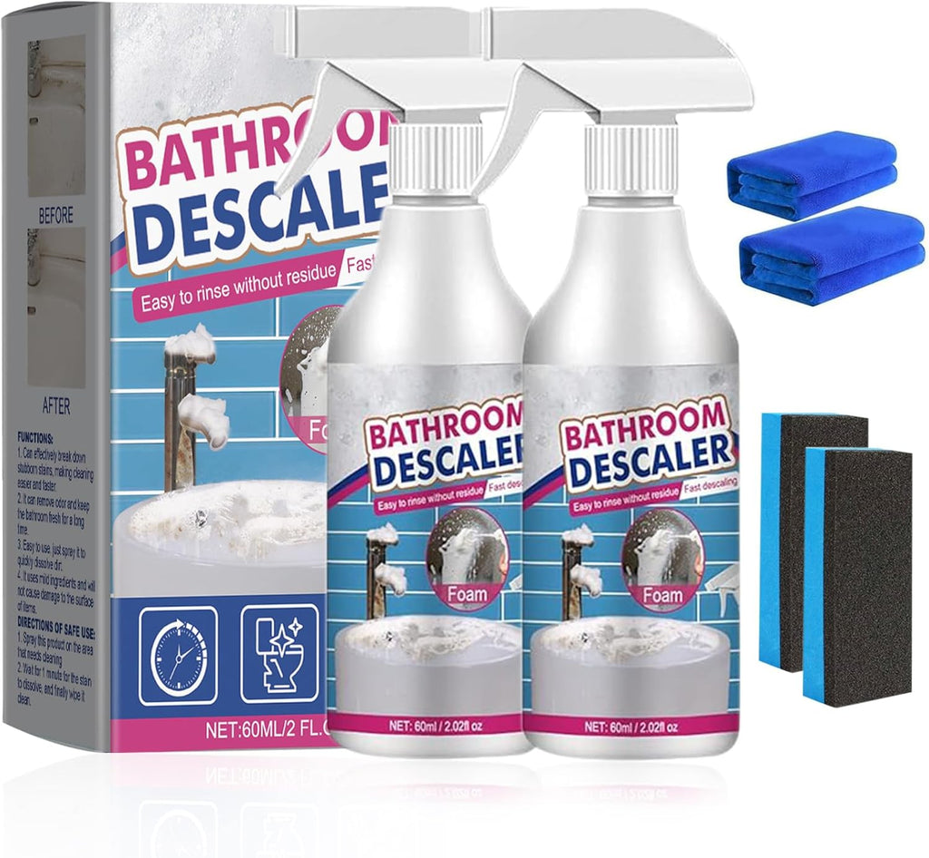 NBDIB 2PC Bathroom Descaler Foam Cleaner Spray,Stubborn Stains Cleaner,2025 Upgraded Bathroom Descaler Spray,All Purpose Rinse Cleaning Foam for Toilet, Bathtub, Tile, Glass, Sink