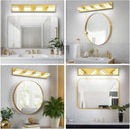 Modern LED Bathroom Lights Fixtures(4-Light),Metal Gold Acrylic Wall Lighting,Vanity Lights for Bathroom Over Mirror(6000k 27In