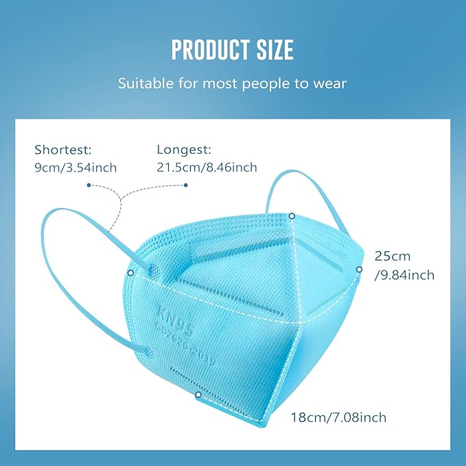 WWDOLL KN95 Face Mask 50 Pack, 5-Layers Breathable KN95 Masks, Blue