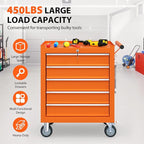 5-Drawer Rolling Tool Chest, Tool Box with 4 Wheels and Drawers, High Capacity Detachable Mobile Tool Storage Cabinet for Garage, Workshop, Mechanics and Repair Room (Orange)