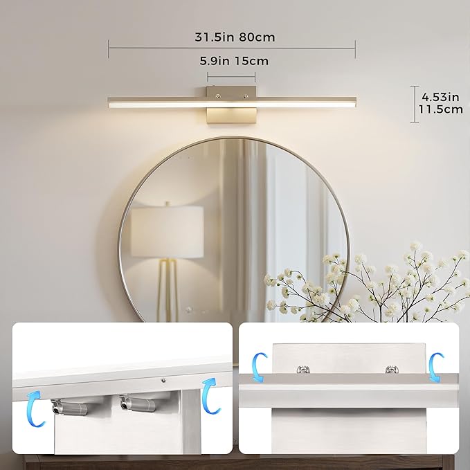 L LOHAS LED 31.5-Inch Bathroom Vanity Light Bar Over Mirror, Brushed Nickel Modern Bathroom Light Fixtures, 3CCT Adjustable LED Vanity Lights for Living Room Wall