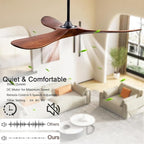 52" Wood Ceiling Fans with Lights and Remote Control,Indoor Outdoor 3 Blades Wooden Ceiling Fan for Garage,Patio,Living Rooms,Bedrooms,Offices,Farmhouse(Black+Dark Walnut)