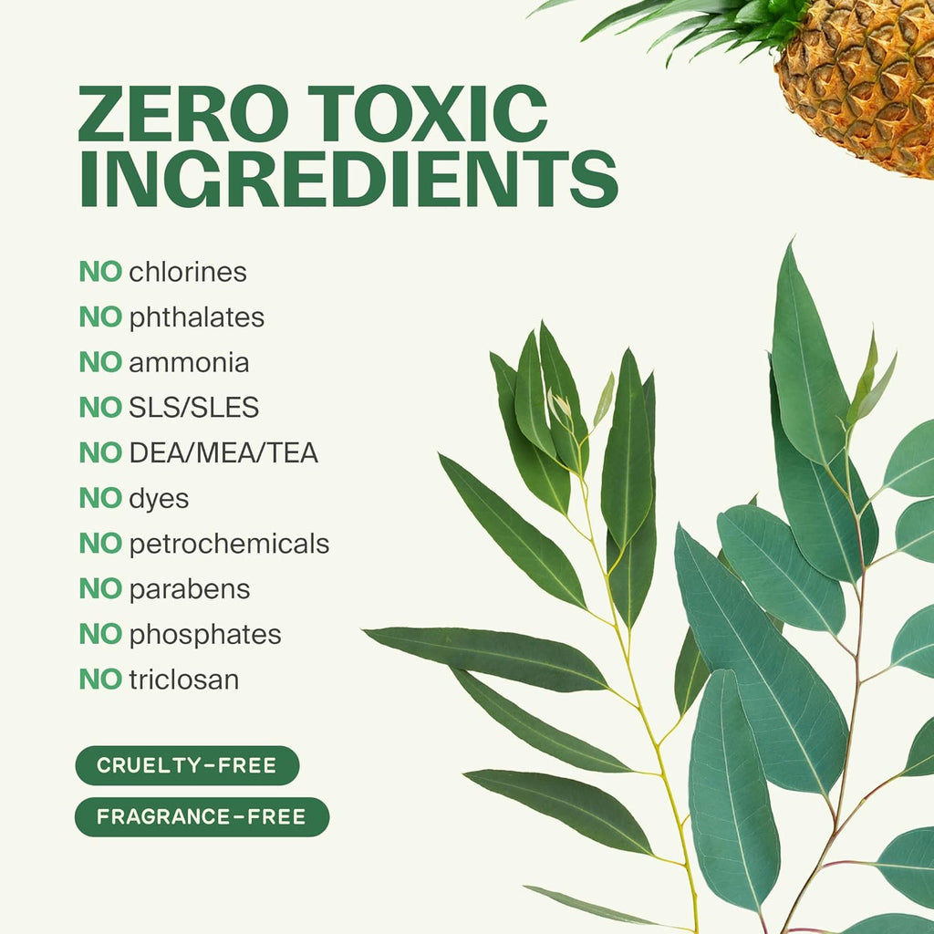 Fuwa3e Pineapple Enzyme Natural Toilet Bowl Cleaner Halcyon Eucalyptus - 16.9oz 3 Pack - 99% Plant Based Non Bleach Bathroom Cleaner - Freshens and Deodorizes with Fermented Pineapple Peels