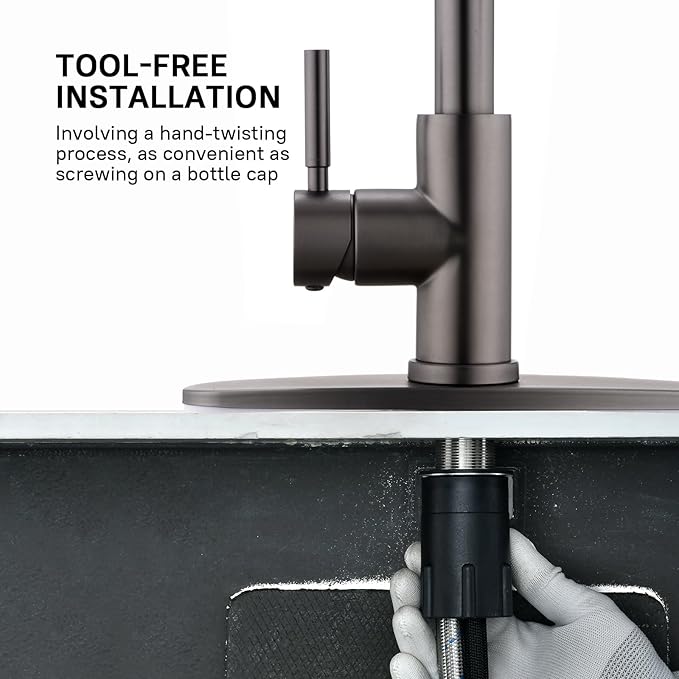 WEWE Black Stainless Kitchen Faucet with Pull Down Sprayer, Single Handle Commercial Modern RV Laundry Stainless Steel Sink Faucet for Rv Kitchen Bar