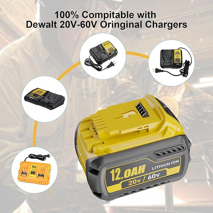 2Packs 12.0Ah Replacement for Dewalt 20V 60V Battery Compatible with Dewalt 20V/60V Battery DCB609 DCB606 DCB612 Series Power Tools (Yellow)
