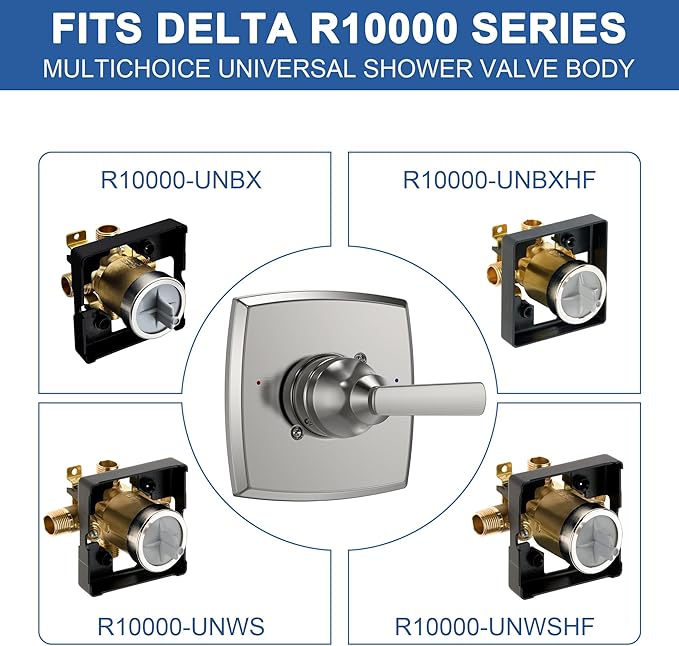 Replacement for D Faucet 14 Series Single-Function Shower Valve Trim Kit, Spot Resist Brushed Nickel Shower Trim Kit Shower Handle T14064-SRBN(Without Cartridge))