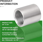 TAISHER 10PCS 304 Stainless Steel Cast Pipe Fitting, Coupling, 3/4" x 3/4" NPT Female Threaded