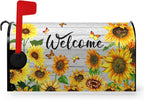 Summer Sunflowers Welcome Mailbox Covers Magnetic Large Size Yellow Flower Mailbox Post Cover Summer Floral Mailbox Wraps Oversized Mailbox Outdoor Decor for Garden Yard 21x25.5 Inch