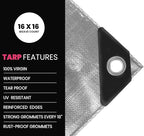 PROTARP Extreme Heavy Duty 22 Mil Tarp Cover, Waterproof, UV Resistant, Rip and Tear Proof, Poly Tarpaulin with Reinforced Edges for Roof, Camping, Patio, Pool, Boat. (Silver/Black 25′ X 40′)