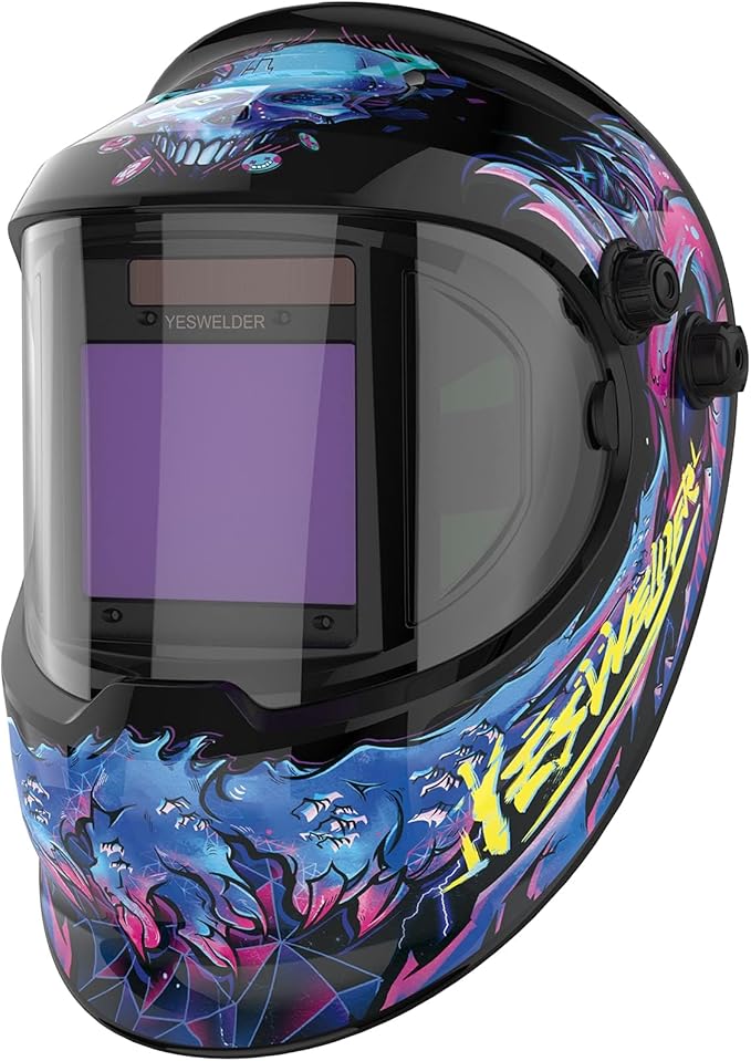 YESWELDER Auto Darkening Welding Helmet with SIDE VIEW, 180° Panoramic View, 1/1/1/1 True Color Solar Powered Welder Hood, Wide Shade 4/5-9/9-13 Welder Mask for TIG MIG ARC CUT and GRIND, LYG-Q800D