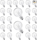 G40 Replacement Light Bulbs 120V 5W Clear Globe E12 Replacement Bulbs for Outdoor String Lights Dimmable Incadescent Bulbs for Indoor Outdoor Patio Decor,Pack of 25