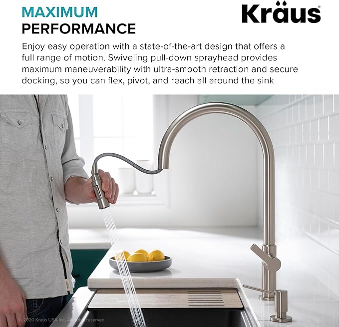 KRAUS Oletto High-Arc Single Handle Pull-Down Kitchen Faucet in Spot Free Antique Champagne Bronze, KPF-2821SFACB