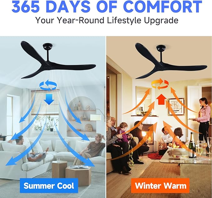 60" Black Ceiling Fan with Remote Control, Quiet Ceiling Fan without Lights for Indoor/Outdoor - Modern Design, Powerful Airflow, Silent Operation