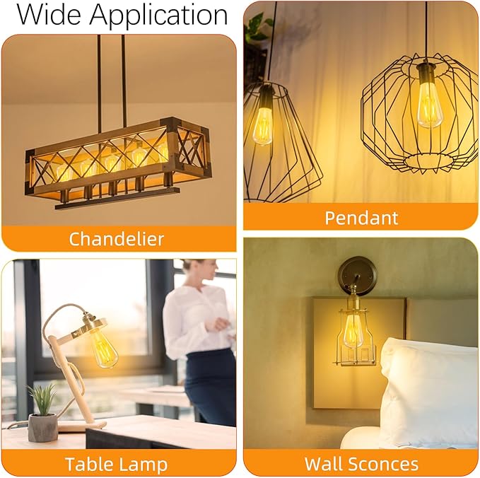 Edison Bulbs 60 watt Equivalent LED, E26 Bulb Dimmable, Soft White 2700K, ST58 Vintage Light Bulbs, 90+ CRI, 6W 600LM, E26 Medium Base, Clear Glass, 18 Pack