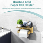Toilet Paper Holder with Shelf Brushed Gold, APLusee SUS 304 Stainless Steel Modern Bathroom Accessories Tissue Roll Dispenser Storage