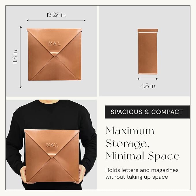 NACH Chicago Copper Extra Large Mailbox, Rust Resistant Large Mailboxes for Outside Wall Mount, Large Metal Mailbox, Wall Mount Mailbox, Extra Large Capacity Mailbox, 12 x 12 x 4.8 inches, MB-6301CP