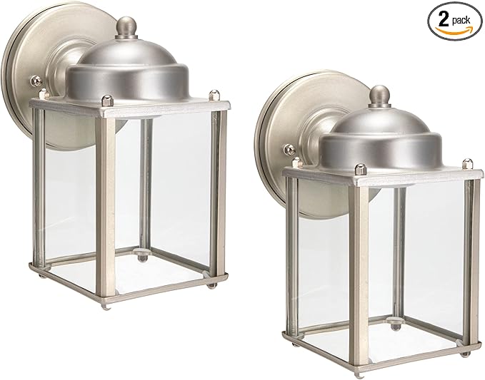 LIT-PaTH Outdoor LED Wall Lantern, Wall Sconce Porch Lighting Fixture, 3000K Warm White, 9.5W 800 Lumen, Aluminum Housing Plus Glass, Nickel Finish-2 Pack