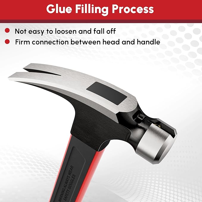 ARROW 20oz Straight Claw Hammer with Magnetic Nail Holder, Smooth Face and Forged Steel Head, Shock-Absorbing Fiberglass Handle, for Carpentry and General Purpose