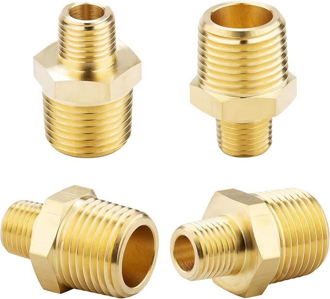KOOTANS 1/2 NPT Male x 1/4 NPT Male Solid Brass Nipples, Heavy Brass Pipe Adapter Fittings Hex Reducing Nipples Connectors 4Pieces