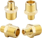 KOOTANS 1/2 NPT Male x 1/4 NPT Male Solid Brass Nipples, Heavy Brass Pipe Adapter Fittings Hex Reducing Nipples Connectors 4Pieces